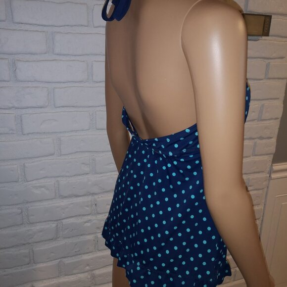 South Point Ladies Size 12 Navy with Teal Polka Dots Tankini Top - Picture 9 of 10